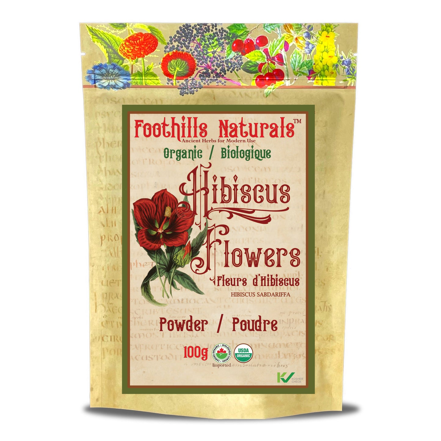 Organic Hibiscus Powder (Hibiscus sabdariffa) – Finely Ground Flower Powder for Beverages, Smoothies & Recipes