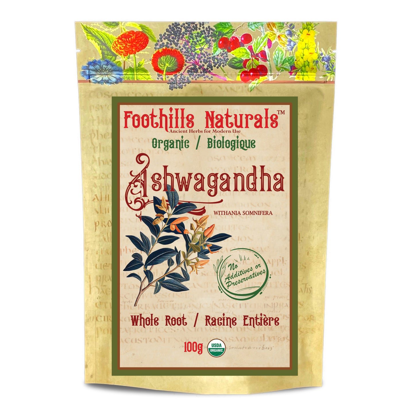 Organic Ashwagandha Root, Whole (Withania somnifera)