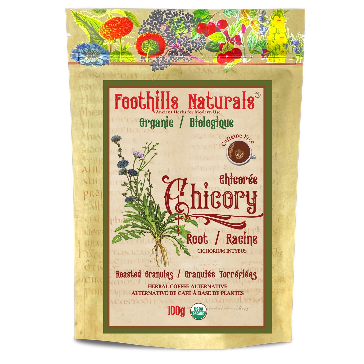 Organic Roasted Chicory Root Granules (Cichorium intybus)