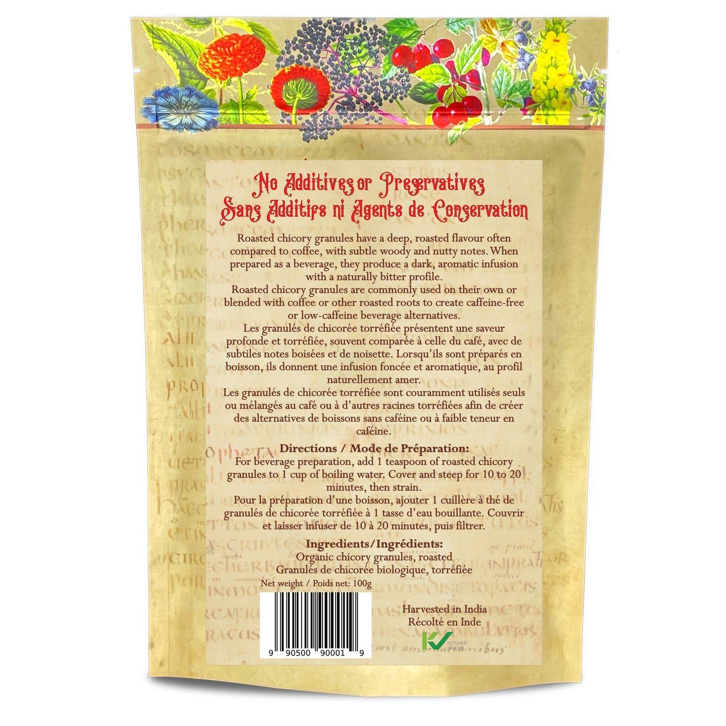 Organic Roasted Chicory Root Granules (Cichorium intybus)