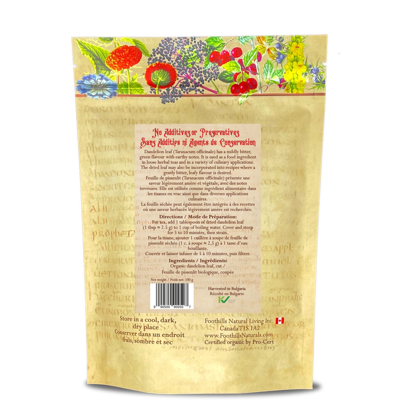 Organic Dandelion Leaf Cut (Taraxacum officinale) – Dried Herb for Tea & Culinary Use