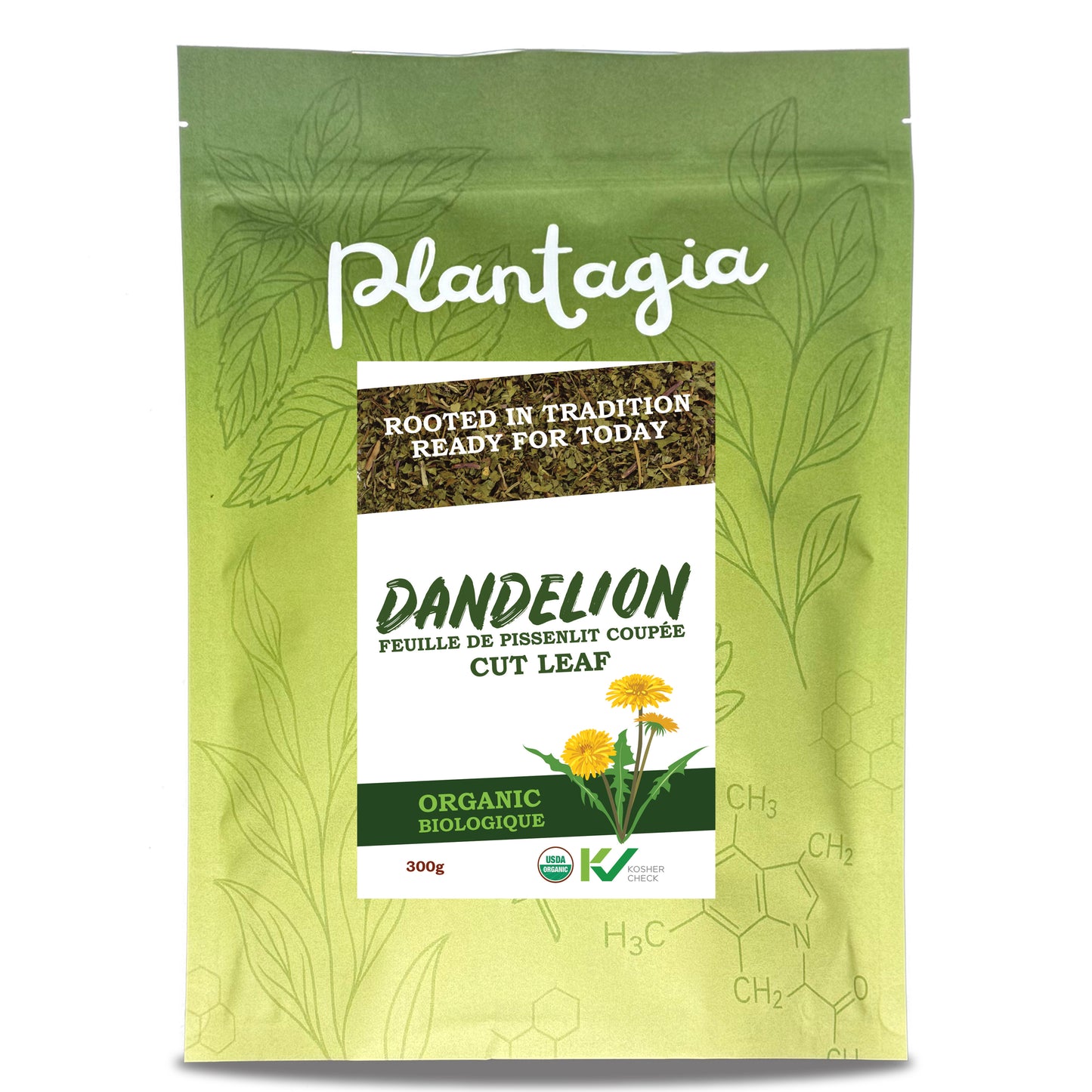 Plantagia Organic Dandelion Leaf (Taraxacum officinale) – 300g – Single Ingredient Dried Herb for Tea & Infusions