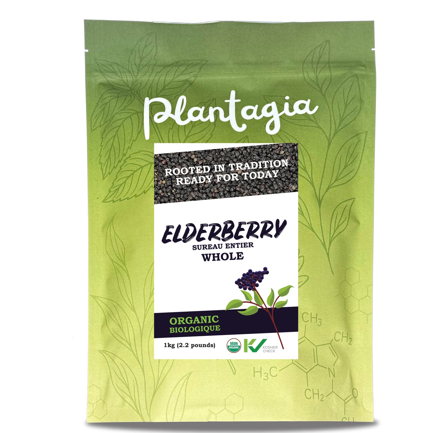 Plantagia Organic Elderberries (Sambucus nigra) – 1 kg – Whole Dried Elderberries for Tea, Syrups & Recipes