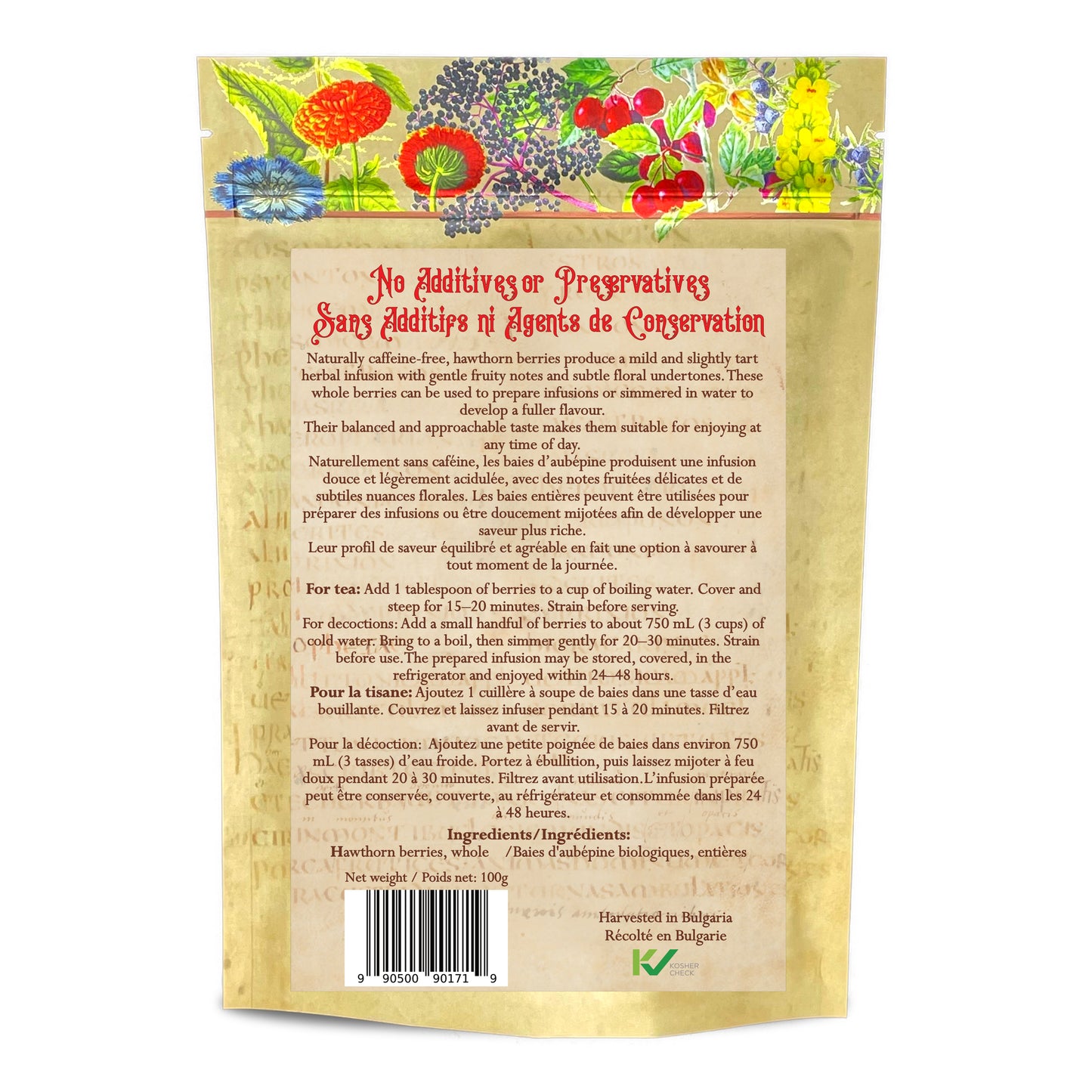 Organic Hawthorn Berries Whole (Crataegus monogyna) - Dried Fruit for Tea, Decoction & Culinary