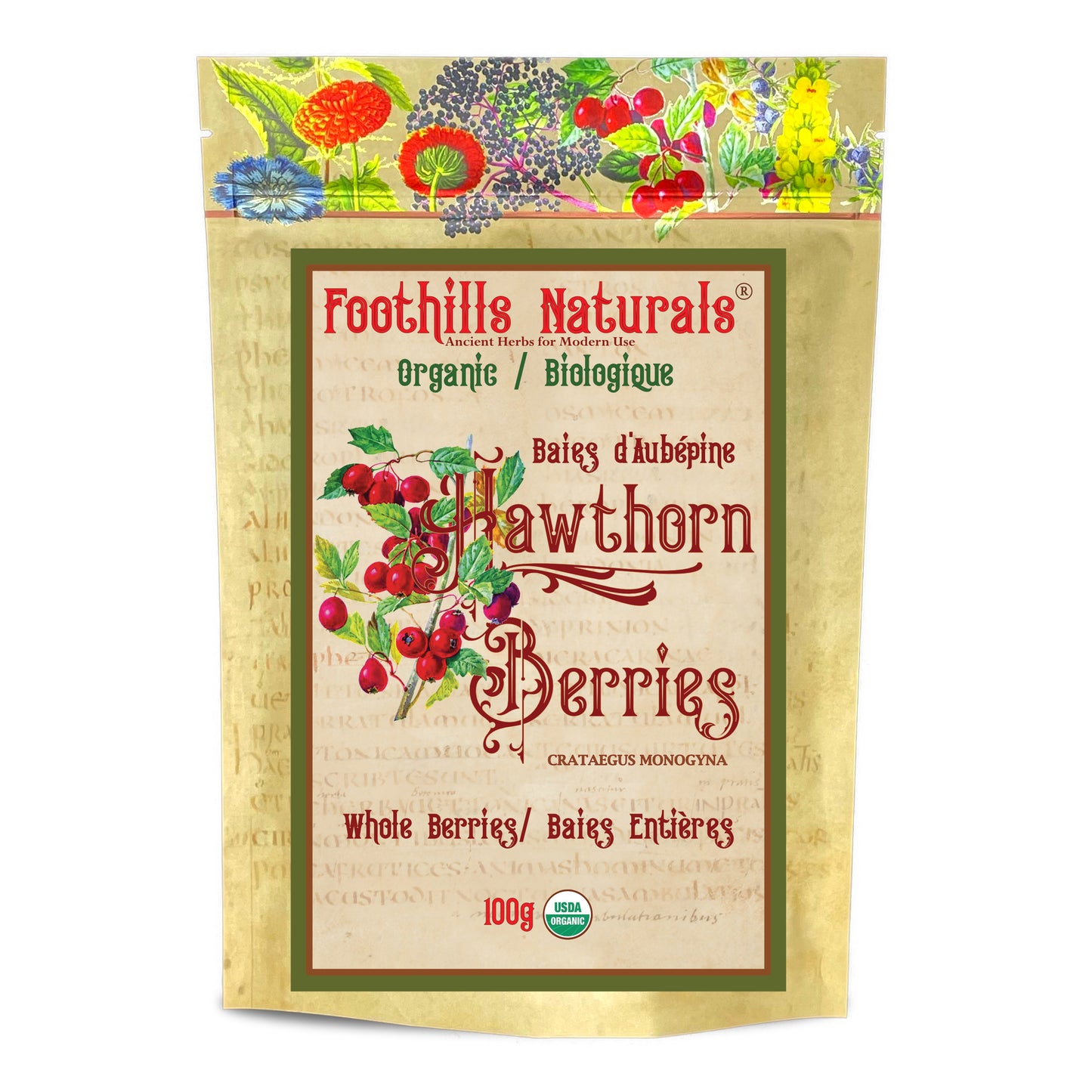 Organic Hawthorn Berries Whole (Crataegus monogyna) - Dried Fruit for Tea, Decoction & Culinary
