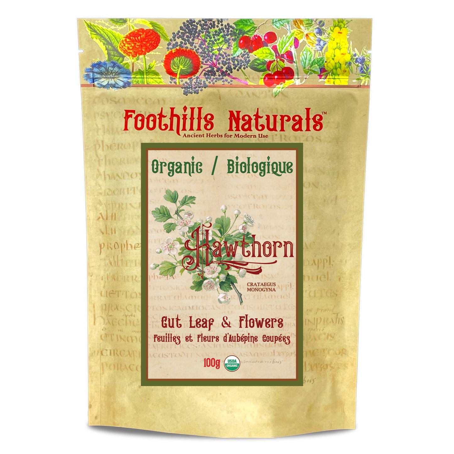 Organic Hawthorn Leaf & Flower Cut (Crataegus monogyna) – Single Ingredient Herb for Tea – Cut & Dried
