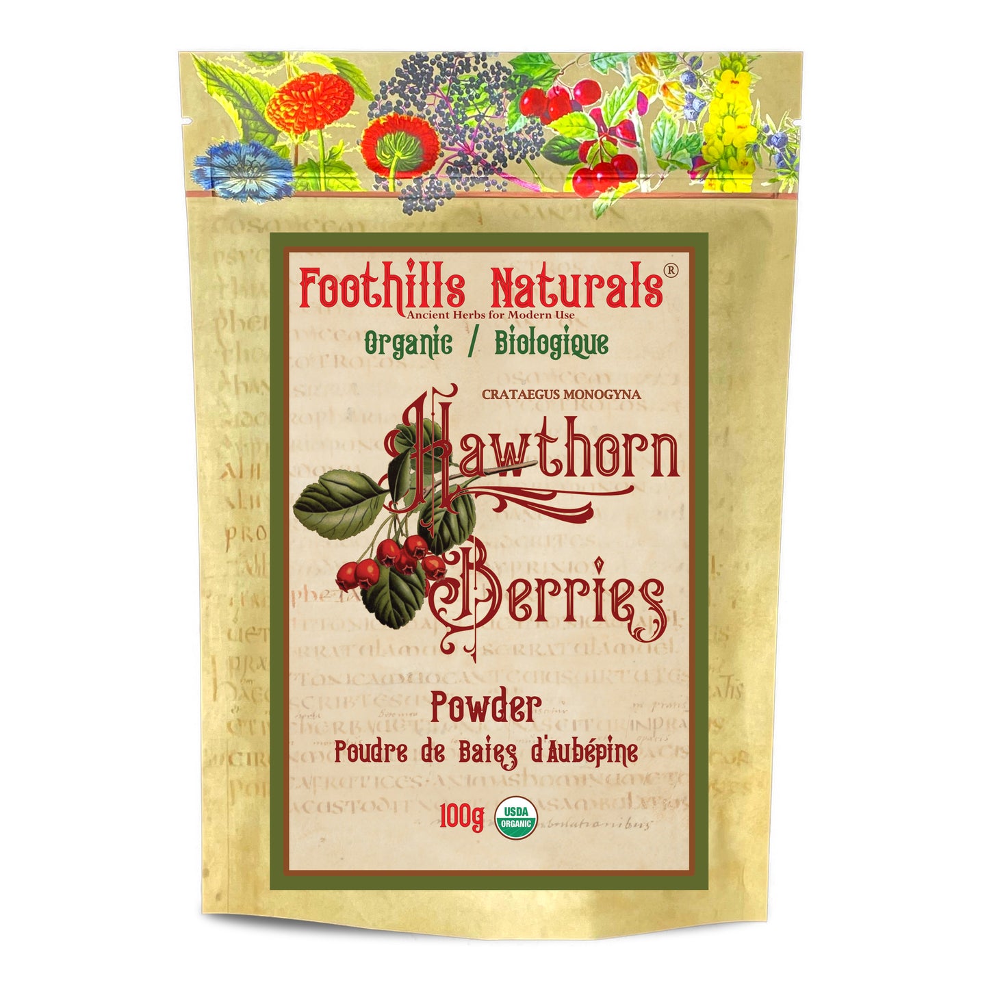 Organic Hawthorn Berry Powder (Crataegus spp.) – Finely Ground Fruit Powder for Smoothies, Tea & Recipes