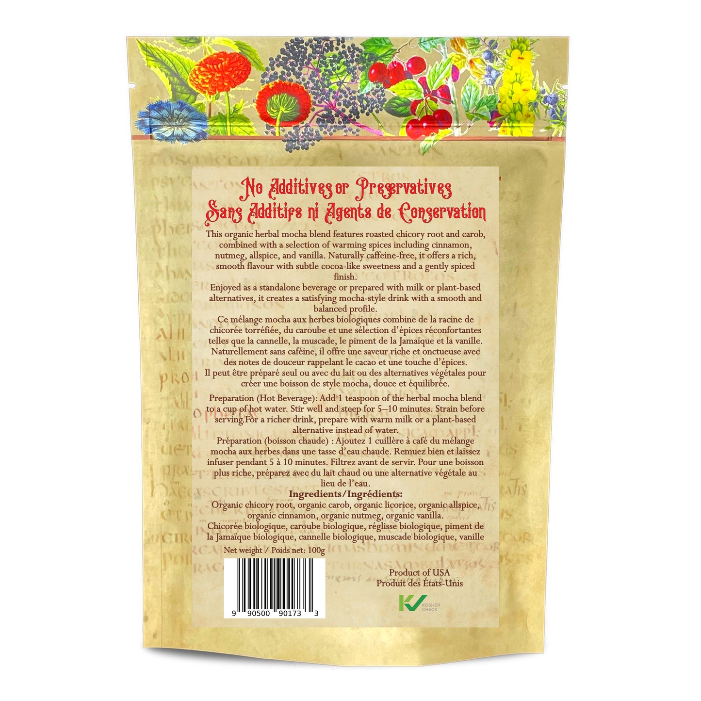 Organic Herbal Mocha Blend – Chicory, Carob, Cinnamon & Vanilla – Caffeine-Free Coffee Alternative
