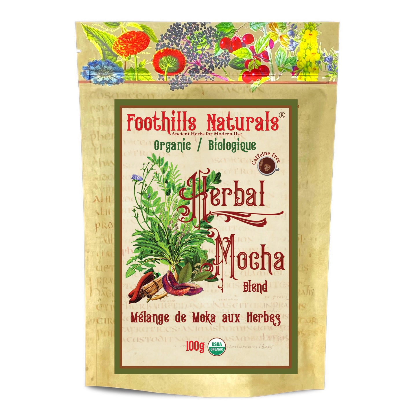 Organic Herbal Mocha Blend – Chicory, Carob, Cinnamon & Vanilla – Caffeine-Free Coffee Alternative