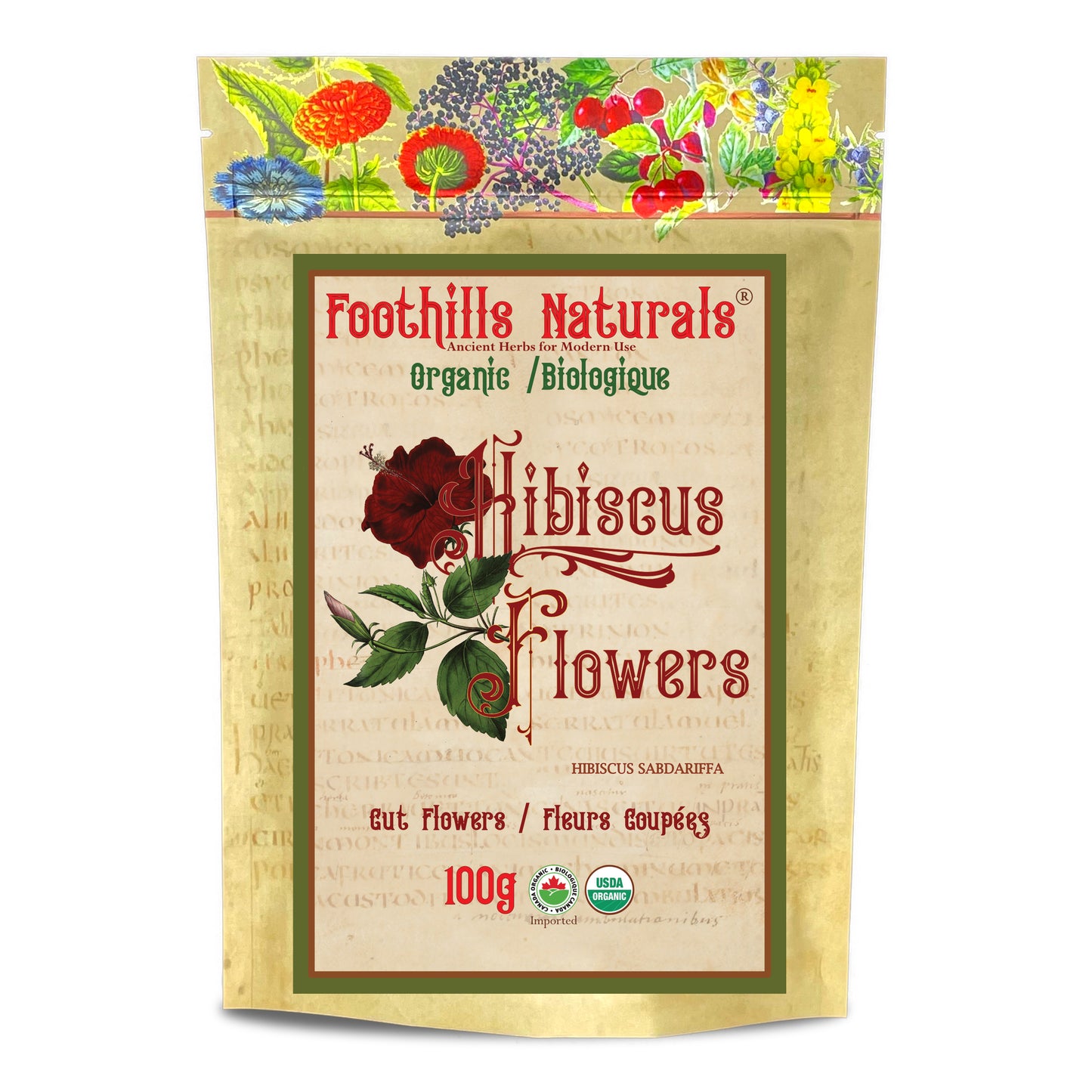Organic Hibiscus Flowers – Cut (Hibiscus sabdariffa)