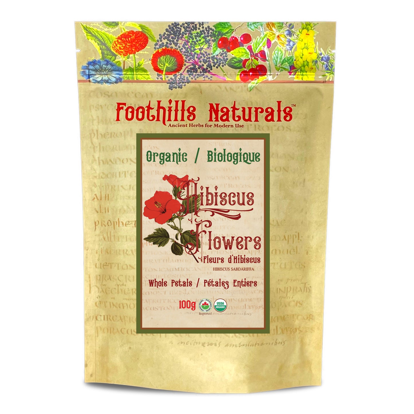 Organic Hibiscus Flowers Whole Petals (Hibiscus sabdariffa) – Dried Flowers for Tea & Beverages