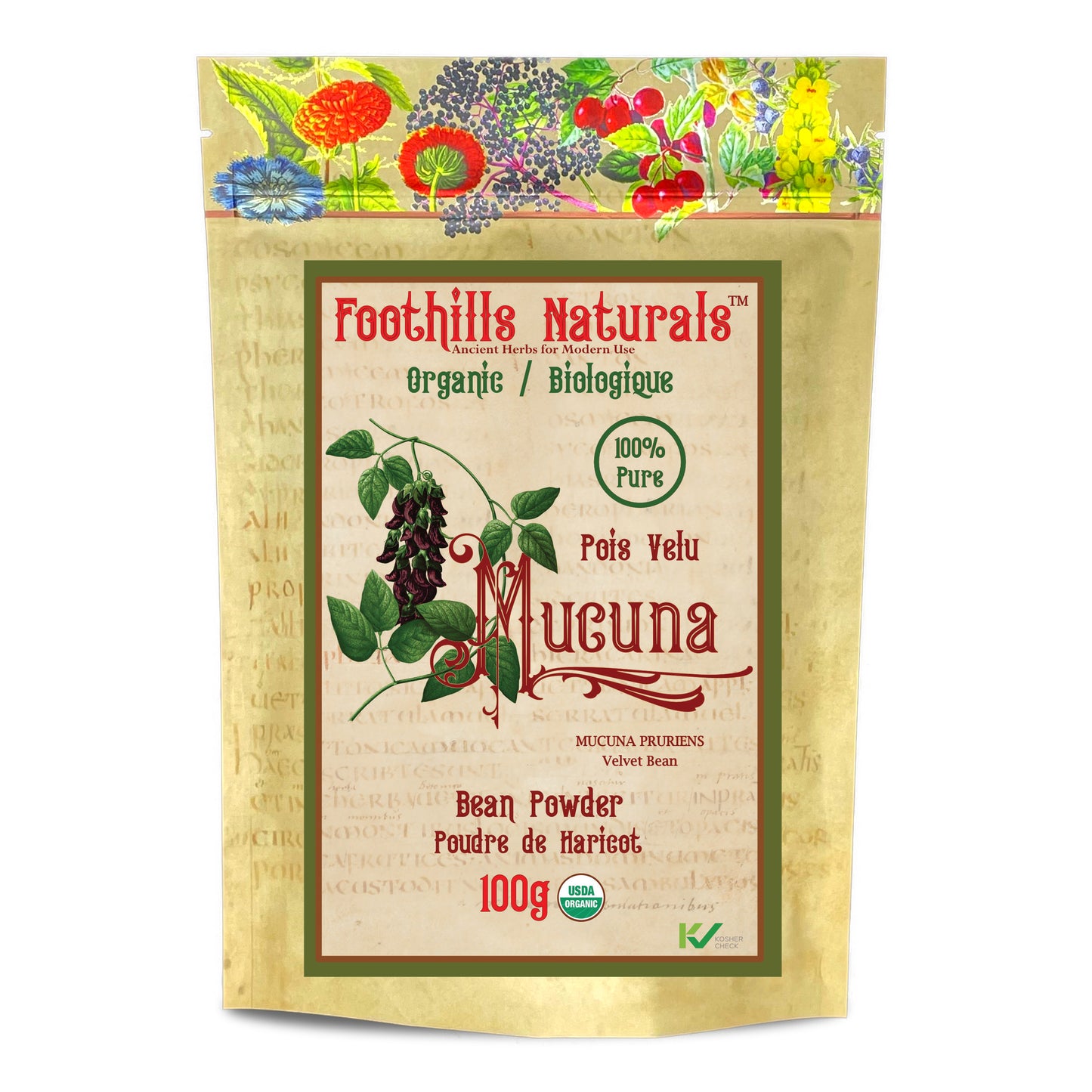 Organic Mucuna Bean Powder (Mucuna pruriens) – 454g / 1 lb – Pure Single Ingredient Botanical Powder