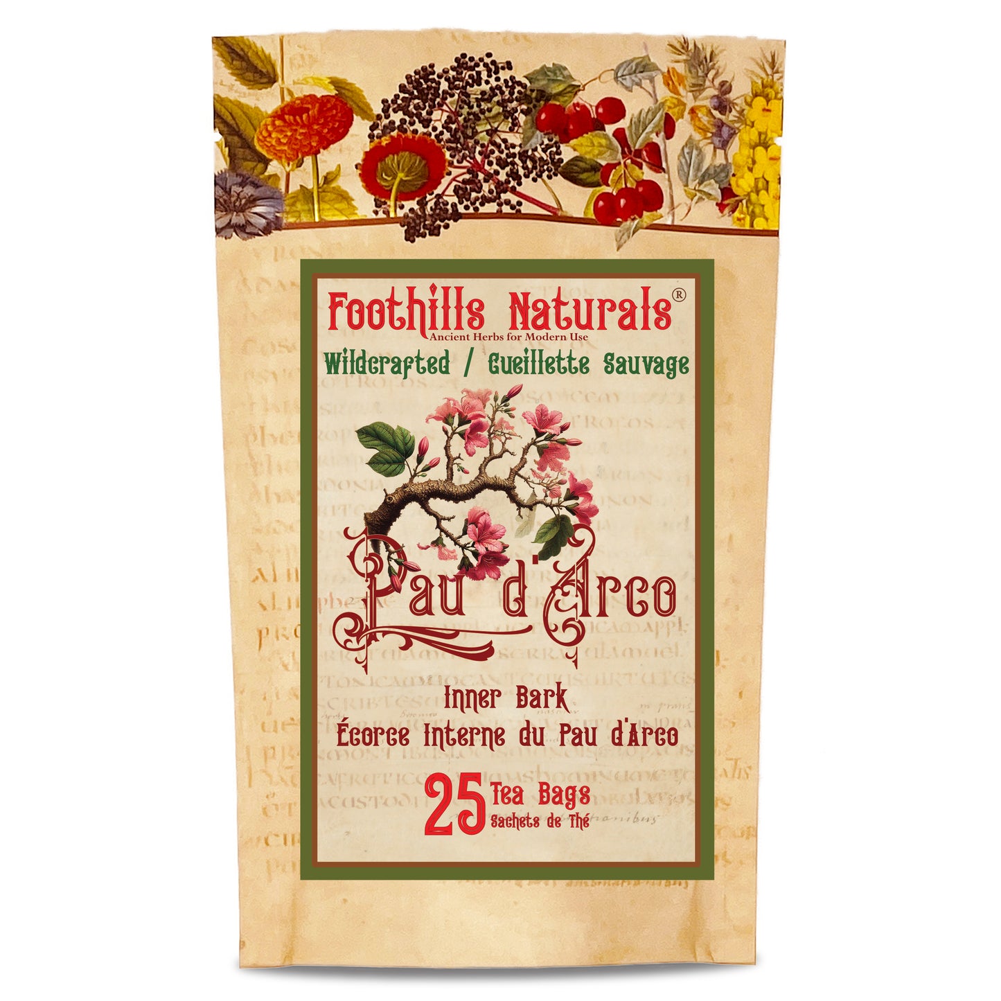 Pau D’Arco Inner Bark Tea Bags (Handroanthus impetiginosus) – Wildcrafted – 25 Count – Herbal Tea Bags