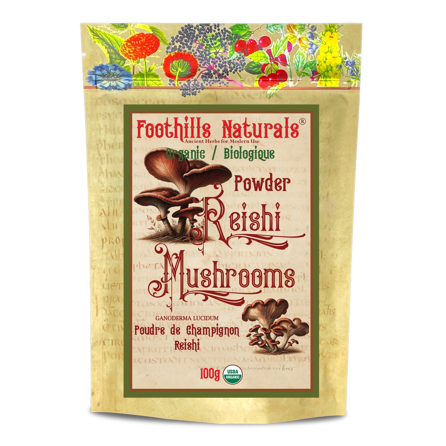 Organic Reishi Mushroom Powder (Ganoderma lucidum) – Finely Ground Mushroom Powder for Beverages & Recipes