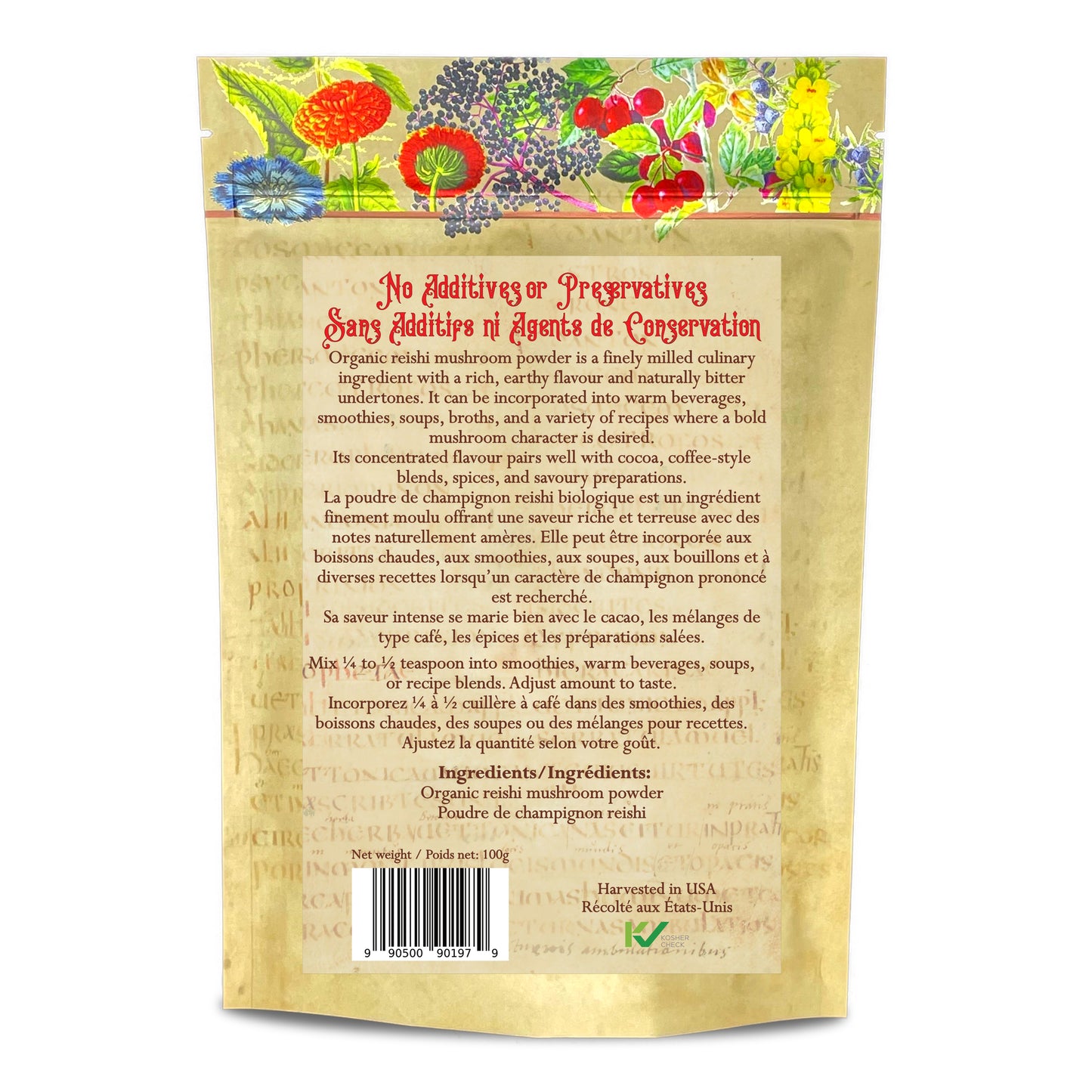 Organic Reishi Mushroom Powder (Ganoderma lucidum) – Finely Ground Mushroom Powder for Beverages & Recipes