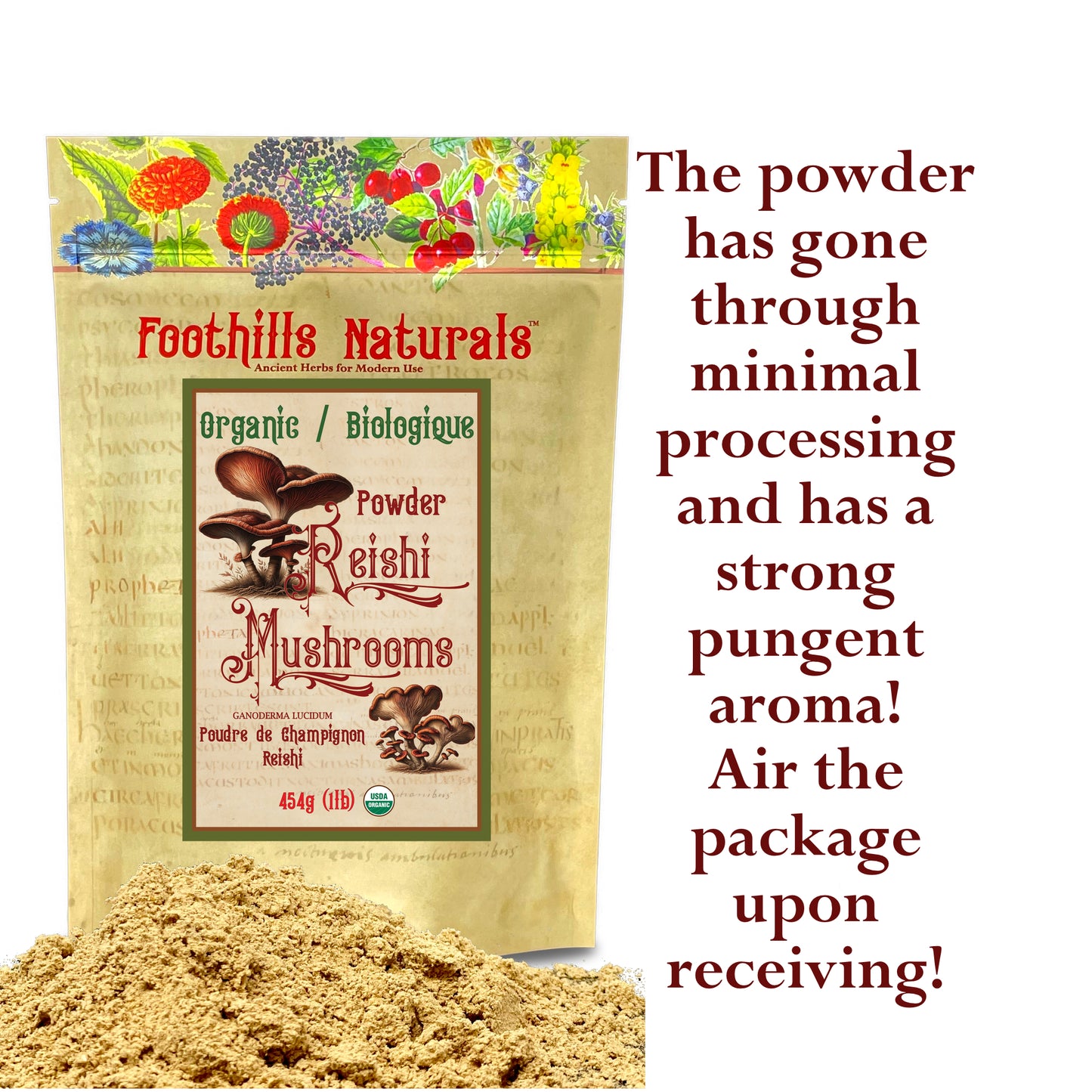 Organic Reishi Mushroom Powder (Ganoderma lucidum) – Finely Ground Mushroom Powder for Beverages & Recipes