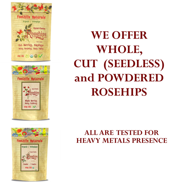 Rosehips Cut Organic, Seedless - For Tea, Tonic, Gourmet Cooking and Brewing Recipes
