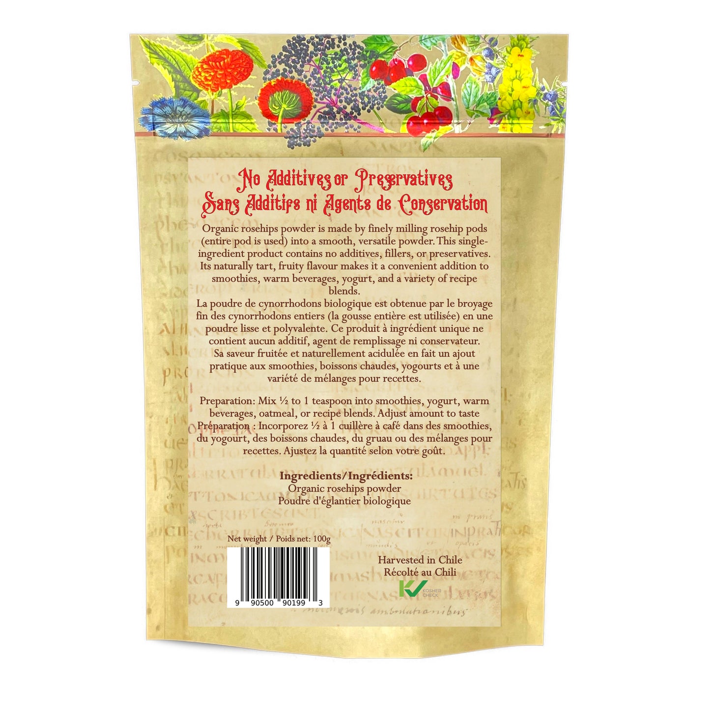 Organic Rosehips Powder (Rosa canina) – Whole Pod Powder – Finely Ground Fruit Powder for Smoothies, Tea & Recipes