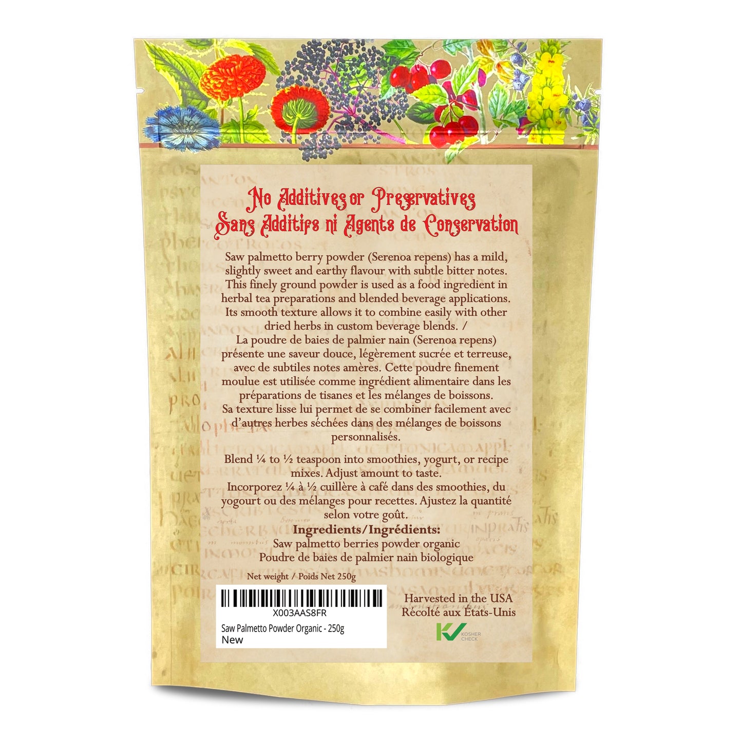 Organic Saw Palmetto Berry Powder (Serenoa repens) – Finely Ground Berry Powder for Smoothies & Recipes