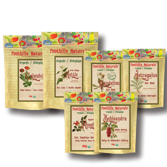 Organic Spring Renewal Collection with Calendula, nettle Leaf, Dandelion Root, Astragalus Root, Rosehips and Schisandra Berry
