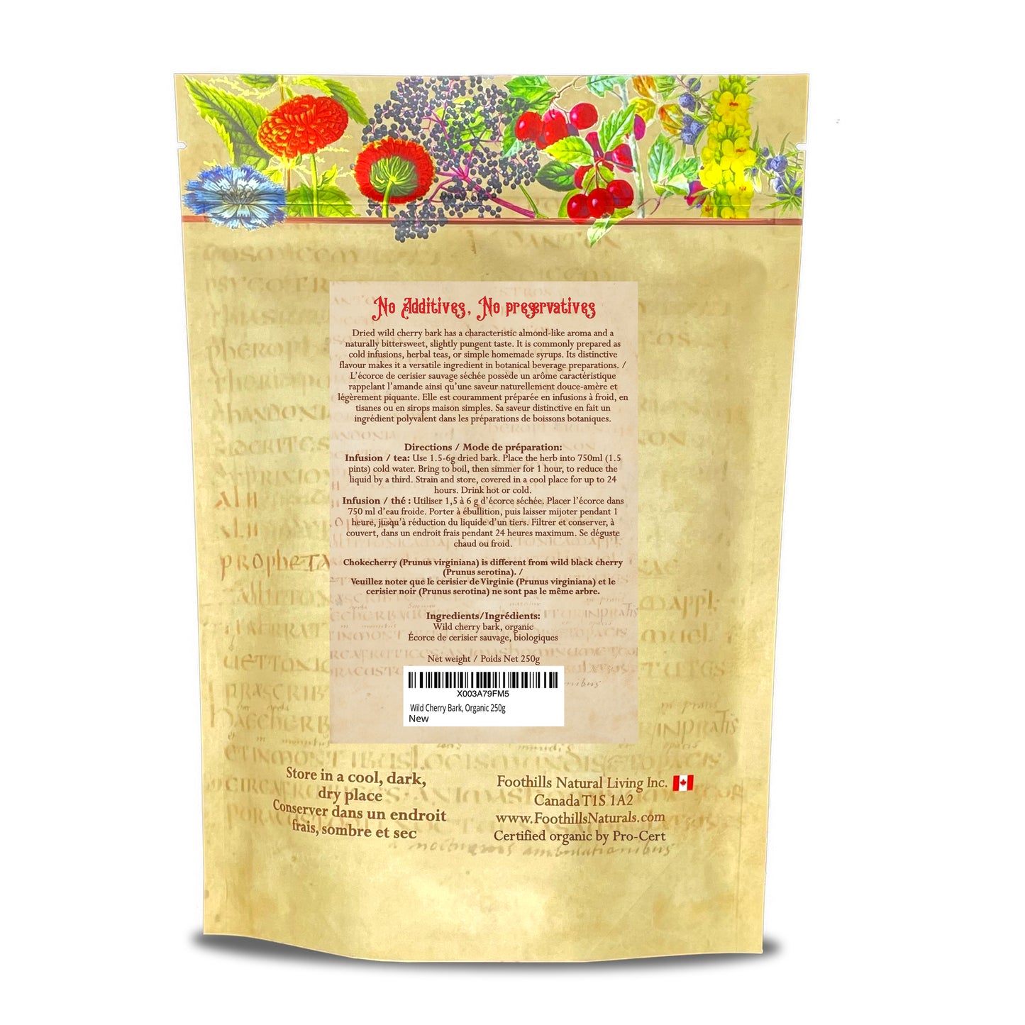 Organic Wild Cherry Bark Cut – 250g – Botanical Ingredient for Tea & Preparations