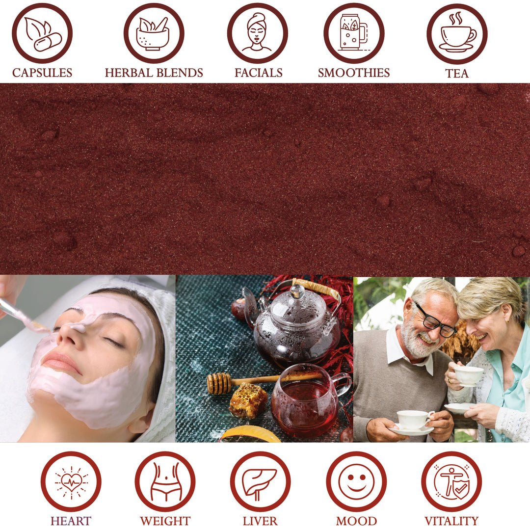 Hibiscus Powder Organic - 1 Lb (454g) No Additives | Foothills Naturals Canada | Ancient Herbs for Modern Use